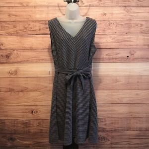 LOFT Plus Textured Stripe Tie Waist Flare Dress